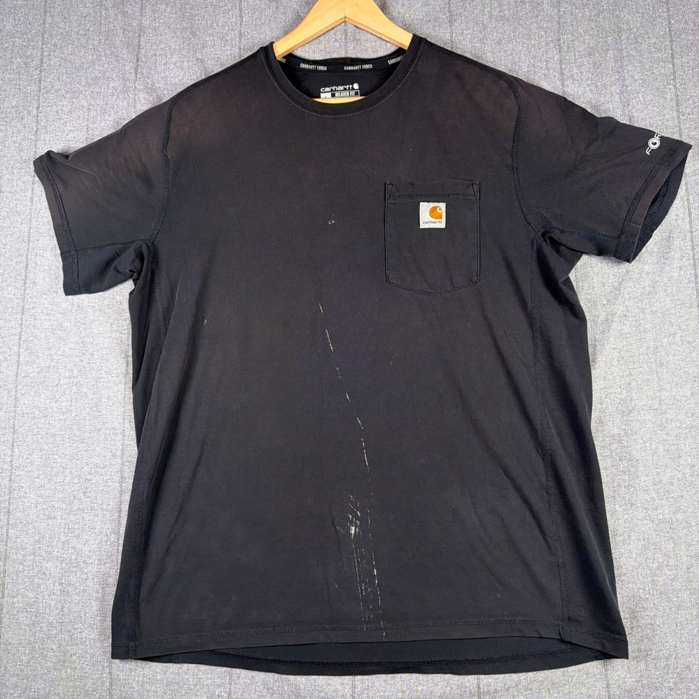 Carhartt Force‎ Mens Large Relaxed Fit Pocket T-Shirt Black Distressed Large